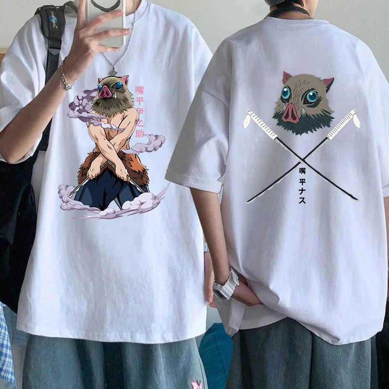 New Hot Anime Hashibira Inosuke Printed T-shirts Women Men Fashion Casual Loose Round Neck Creative Personalized T-shirts