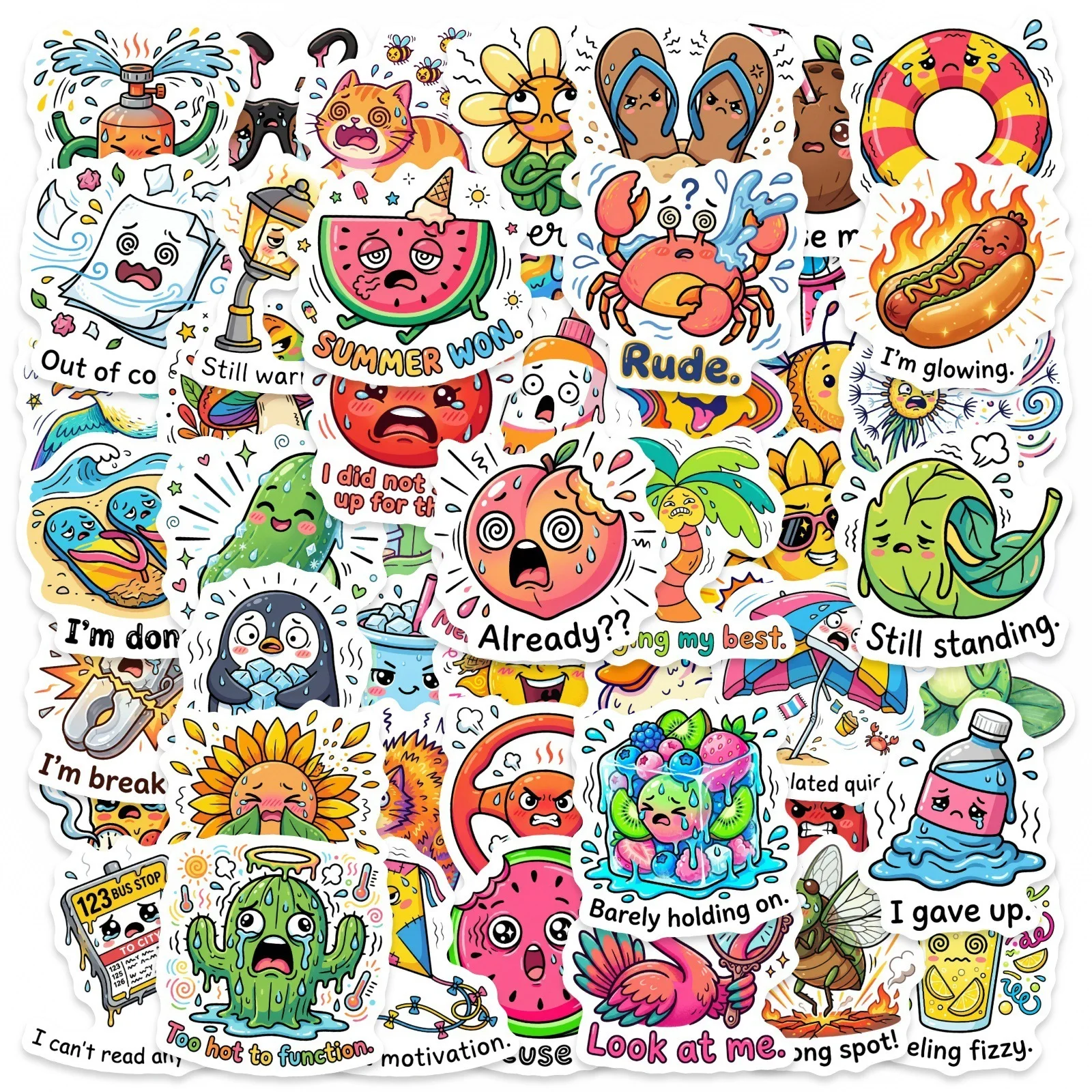 10/30/50PCS Cartoon Funny Summer Animal Food Stickers Book DIY Skateboard Guitar Luggage Suitcase Decoration Graffiti Sticker