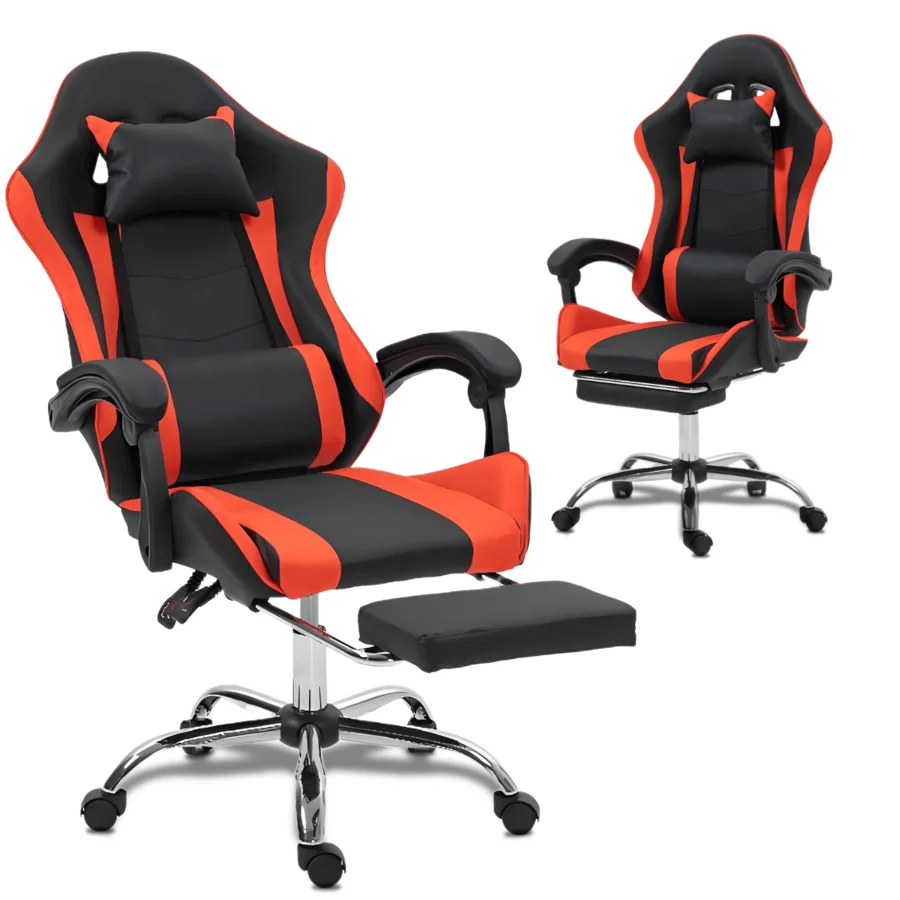 Gaming Chair With Massage Lumbar Support - Ergonomic Video Game Chair For Adults, Adjustable Headrest & Footrest, 90-135° Reclin