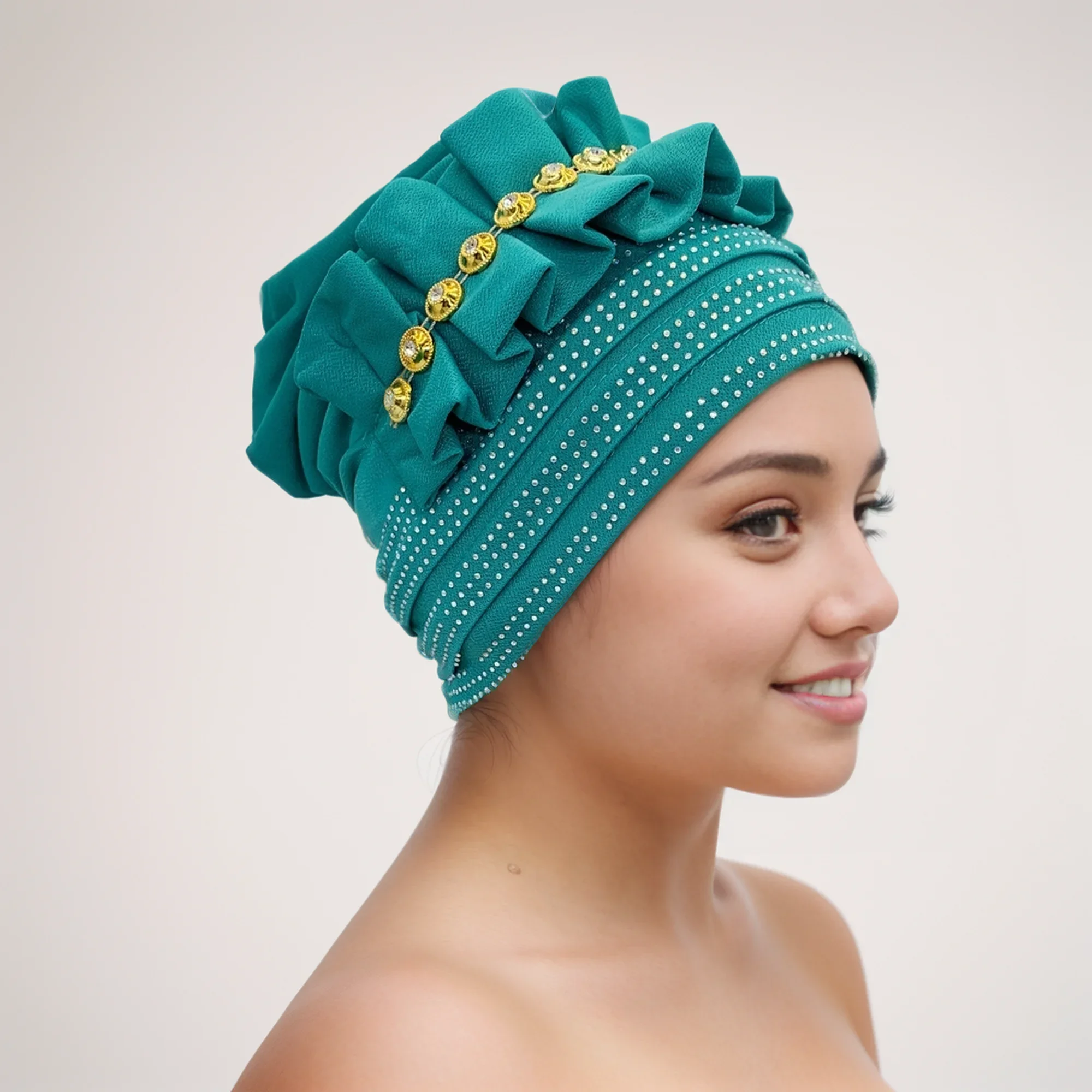 Muslim Headscarf Bonnet Lady Wrap Head Hat Turbante Mujer Ruffled Turban Cap for Women Summer African Head Wraps