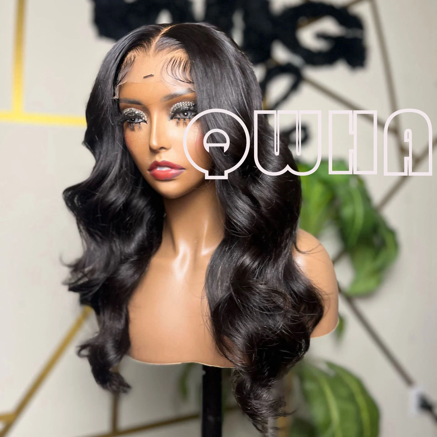 QW Synthetic Hair Black Color  Loose Wave Soft 13X4 Lace Front Wig For Women Hair Heat Resistant Fiber Cosplay  Daily