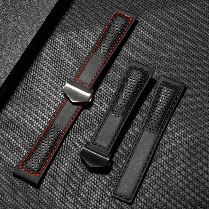 Дышащий, приятный для кожи ремешок для часов из натуральной коровьей кожи для Heuer Tag Series, ремешки для часов с пряжкой из нержавеющей стали, 22 мм, черный