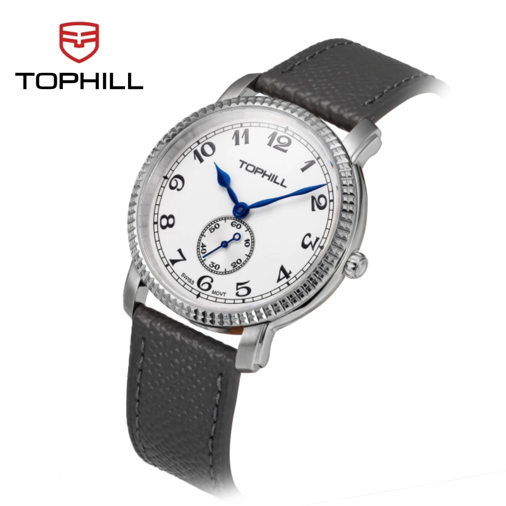 TOPHILL 40mm Ronda 6004.B Quartz Wristwatches Sapphire Sandblasted Dial 50M Waterproof Men Watch Blue Electroplated Hands TW113G
