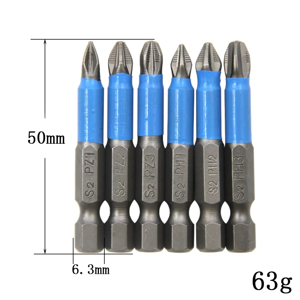 6-Piece Cross-Head Screwdriver Tool Set, Hexagonal Handle Anti-Slip Electric Screwdriver, Woodworking PH1 PH2 PH3 PZ1 PZ2 PZ3 view 3