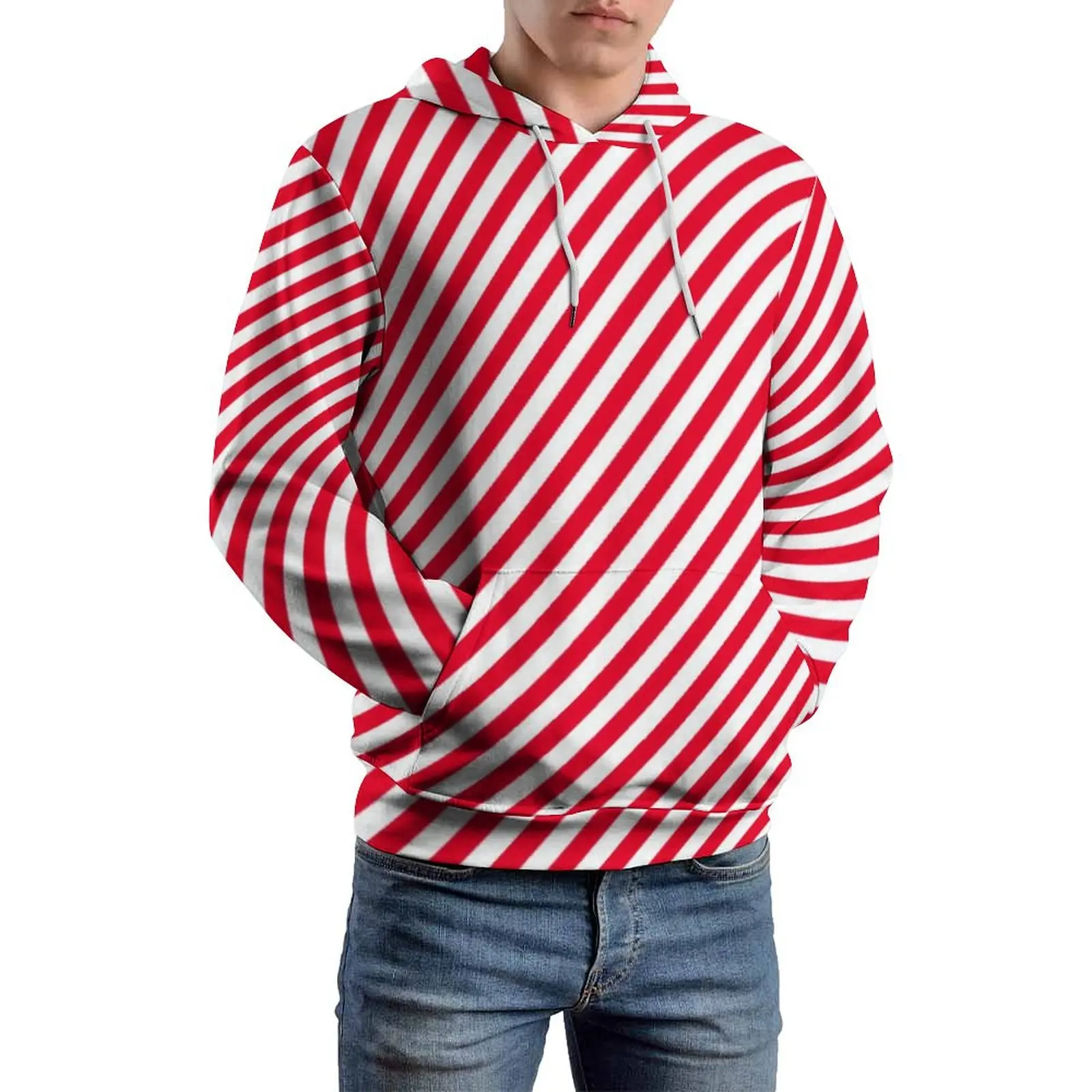 

Christmas Elf Casual Hoodies Red Stripes Loose Hoodie Male Long Sleeve Y2k Graphic Sweatshirts 4XL 5XL 6XL