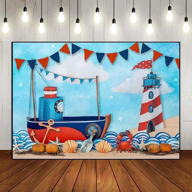 Nautical Rudder Photo Background Newborn Sailor Birthday Decoration Party Photography Backdrops Sailing Custom Backdrop Banner