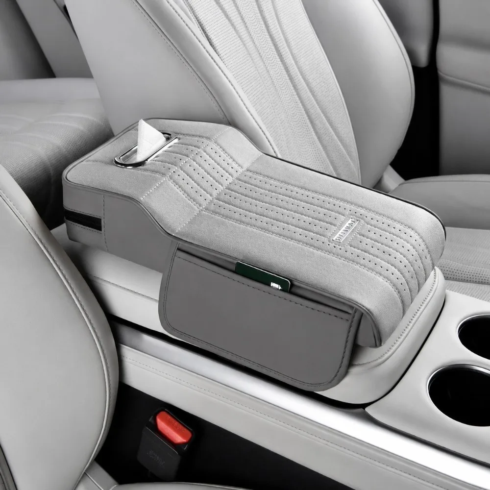 Raised Cushion for Central Armrest Comfort Ergonomic Car Armrest Box Pad Tissue Box Storage Pockets Car Center Console Organizer
