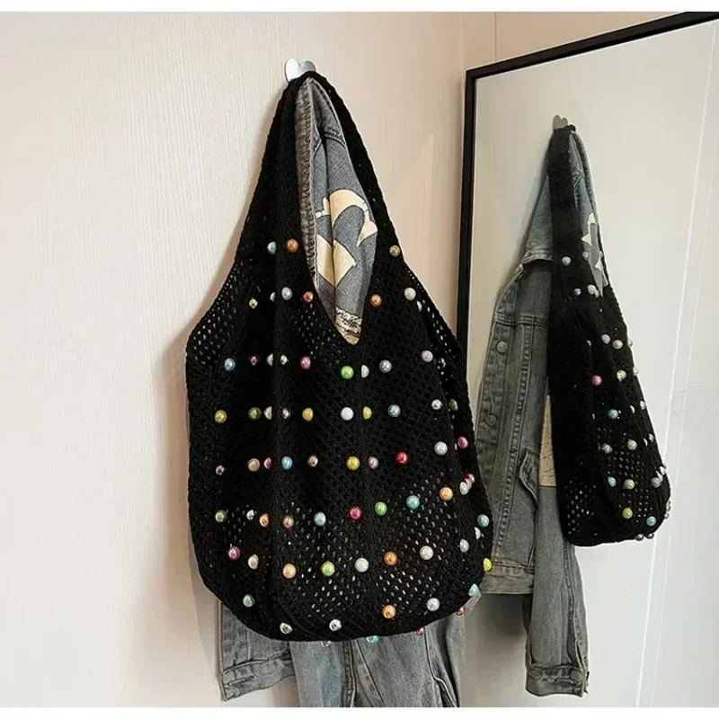 

Fabric Large Capacity Tote Bags Colored Dots Sewing Versatile 2025 Hot Sale Hasp Simple Casual Thread CommutingShoulder Bags