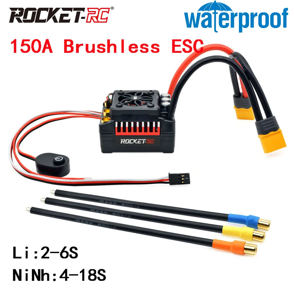 Raket Rc Supersonic V2 80a 100a 120a 150a Esc Waterdichte Borstelloze Snelheidsregelaar Voor 1/8 1/10 1/7 Rc Auto-Onderdelen
