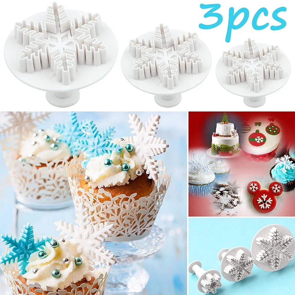 Christmas Snowflake Cookies Biscuit Mold Fondant Sugarcraft Plunger Cookie Cutters Xams Snow Cupcake Cake Decorating Tool