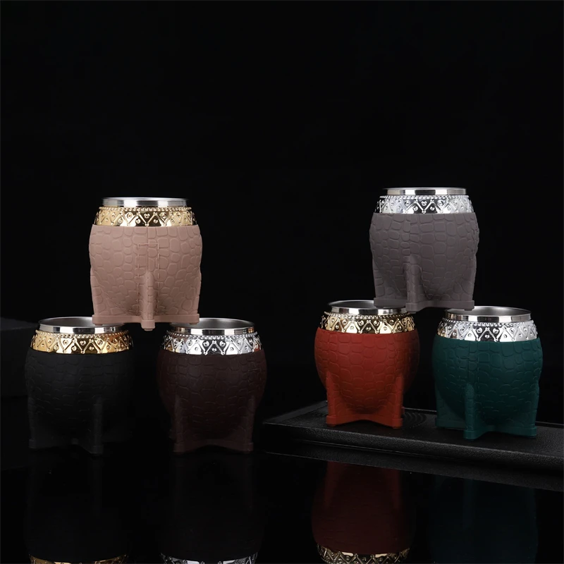 304 Stainless Steel Double-layer Mate Cup Tea Coffee Container Flat Bottomed Coffee Cups Texture Eggshell Cup Perfect for Tea
