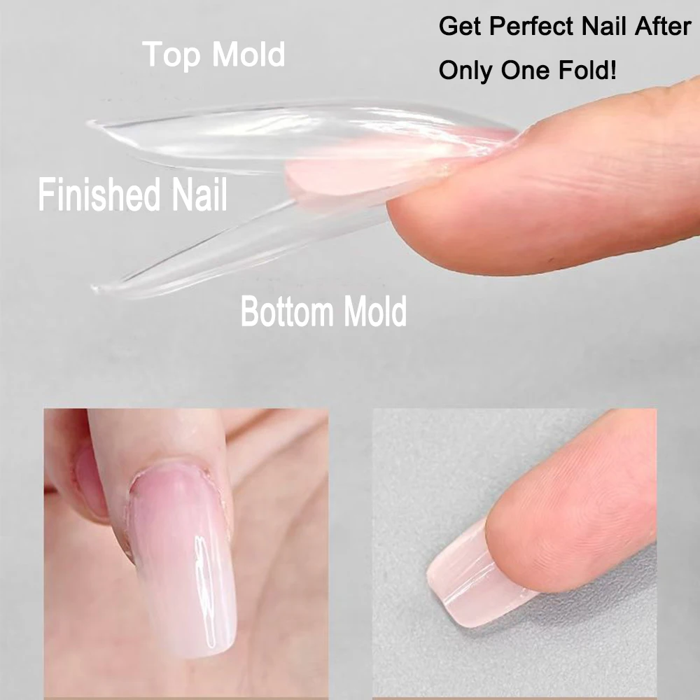 แม่พิมพ์ทำเล็บอะคริลิคแบบแซนวิช 180 ชิ้น รูปทรงอัลมอนด์/โลงศพ สำหรับต่อเล็บแบบเร็ว แม่พิมพ์ด้านบน/ด้านล่าง แบบใช้ซ้ำได้ สำหรับทำเล็บ DIY