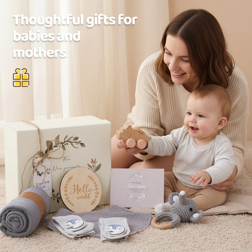Let's Make Baby Toy Bath Set Cotton Towel Toy Car Crocheted Rattle Baby Milestone Cards Baby Shoes Newborn Gift With Gift Box