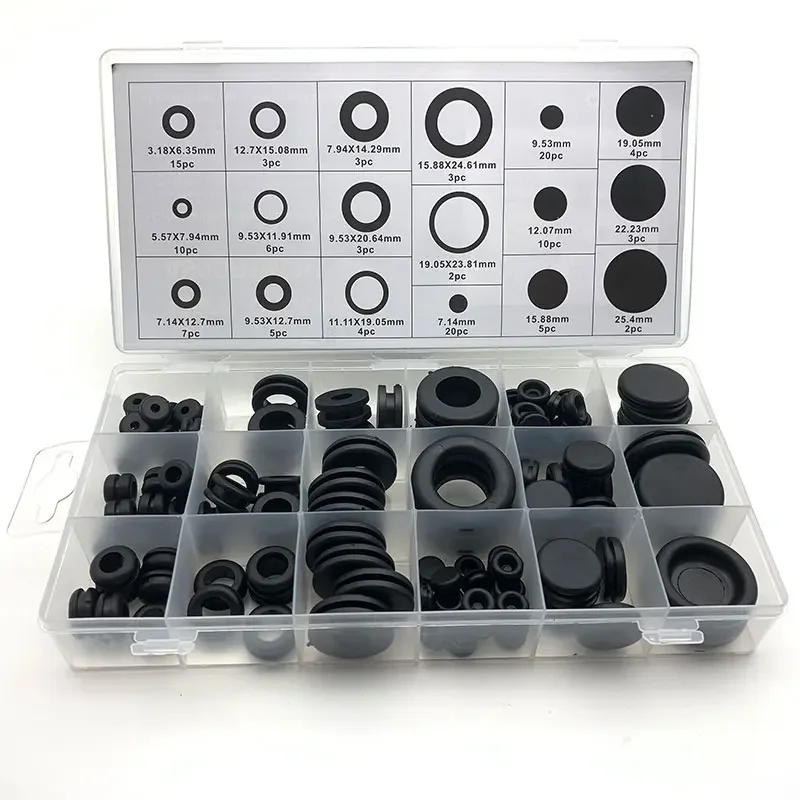 125pcs Rubber Seal Ring Black Oil Sealing Grommet Gasket for Protect Wire Cable Hole Protection Ring Shim Washer 18Sizes