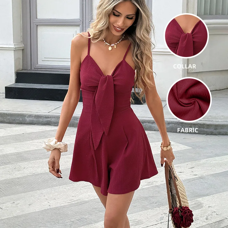 2026 New Sexy Date Vacation Style Chest Strap Solid Color Suspender Jumpsuit