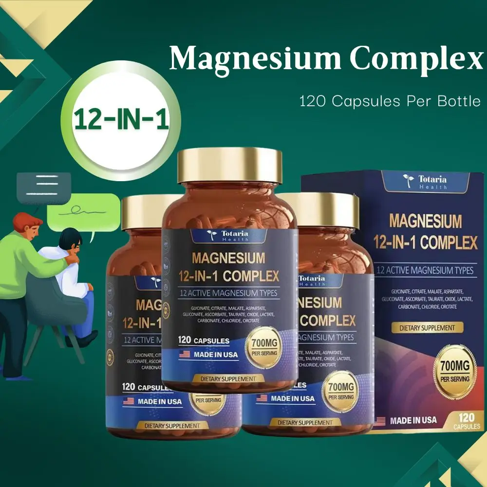 Cápsulas complejas de magnesio 12 en 1: promueve el sueño reparador y alivia los músculos, apoyan la salud de los huesos, los músculos y los corazones