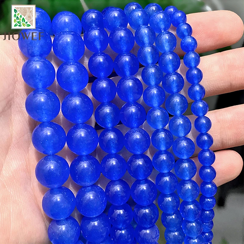 

15"Strand 4/6/8/10/12/14mm Natural Stone Blue Chalcedony Jades Round Smooth Beads for Jewelry Making DIY Bracelets Accessories