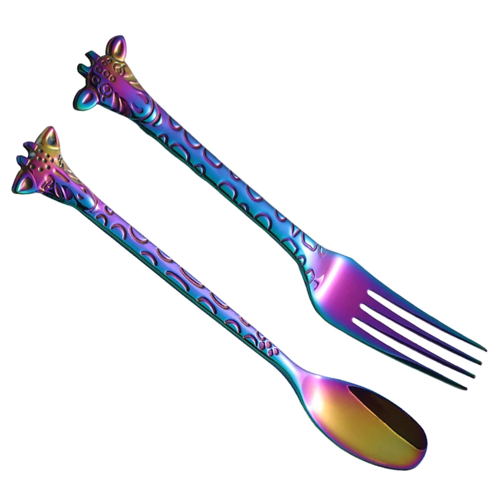 

2 шт., набор ложек и вилок из нержавеющей стали, черный мультяшный дизайн, нескользящая ручка для десерта, кофе, чая, капучино, салата, закуски, дома