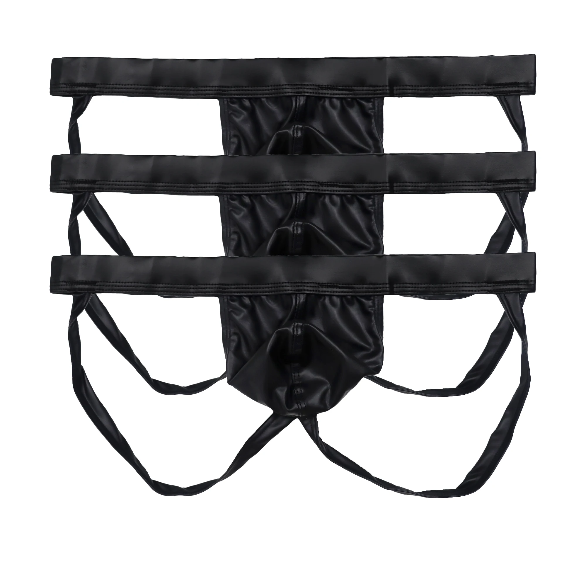 الرجال 3 قطعة ملابس داخلية جلدية مثيرة بولي كلوريد الفينيل لامعة منخفضة الخصر المثيرة ثونغ الأسود بيكيني السروال رجل منتفخ القضيب حقيبة الملاكمة ملخصات #4