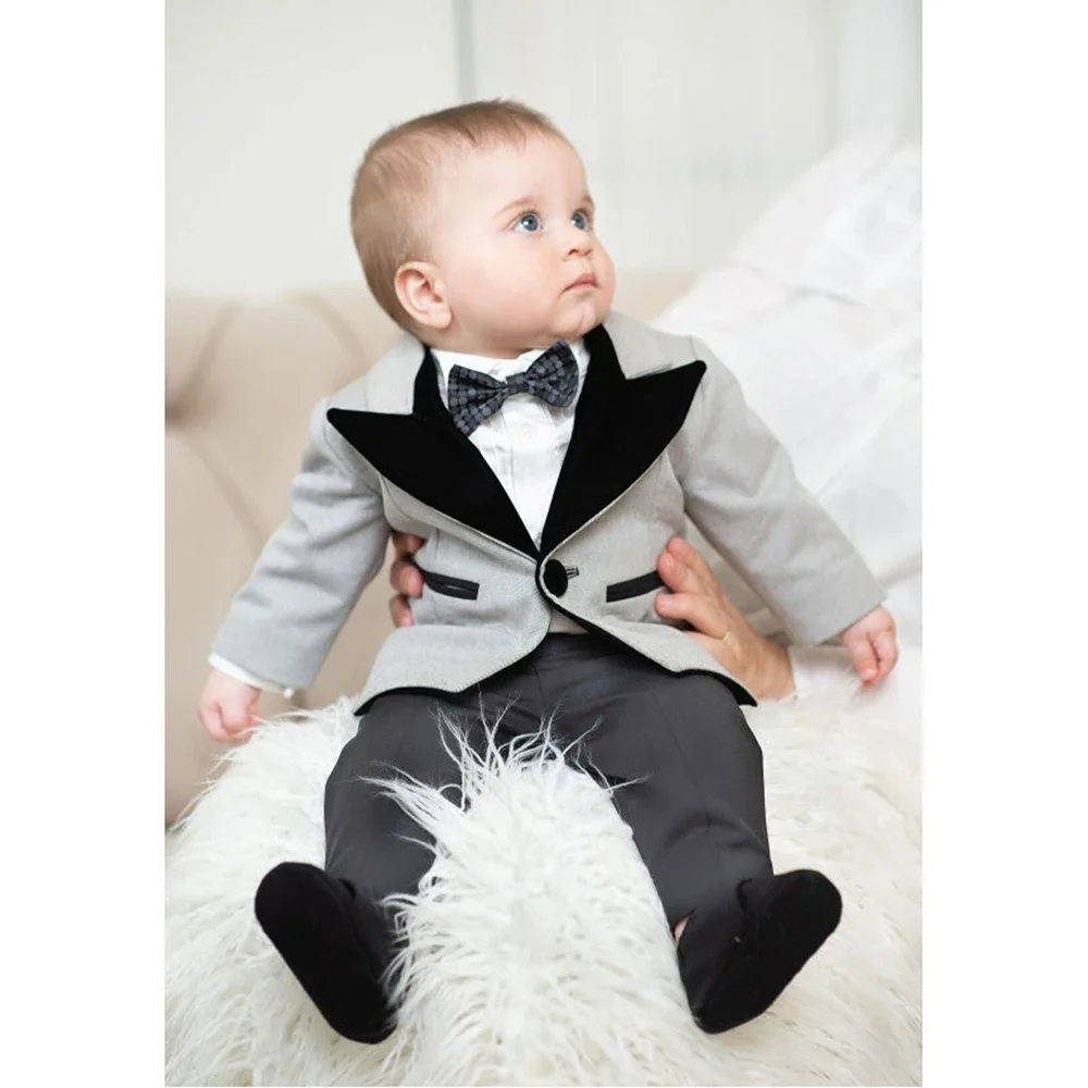 Fashion Boy Infant Suit Formal Wedding Tuxedo 2 Piece Peak Lapel One Button Blazer Photography Costume Kids Clothes Boys Slim