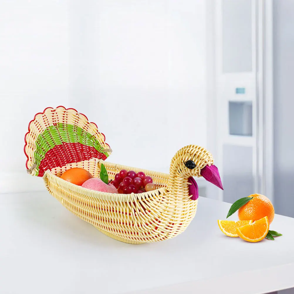 

Chicken Shaped Woven Basket Imitation Rattan Fruit Storage Decorative Desktop Bread Box PP Material Home Party Display
