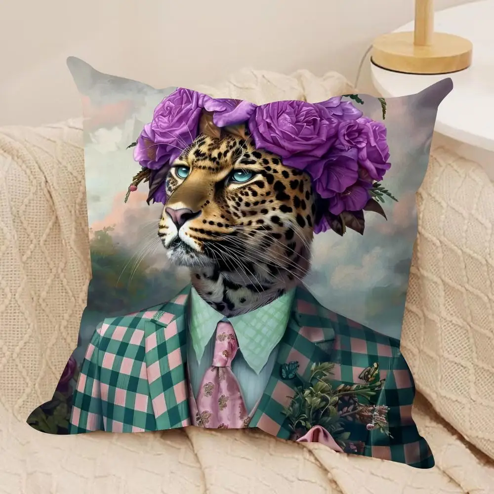 Elegant Royal Leopard Portrait Throw Pillow Case for Living Room Couch view 5