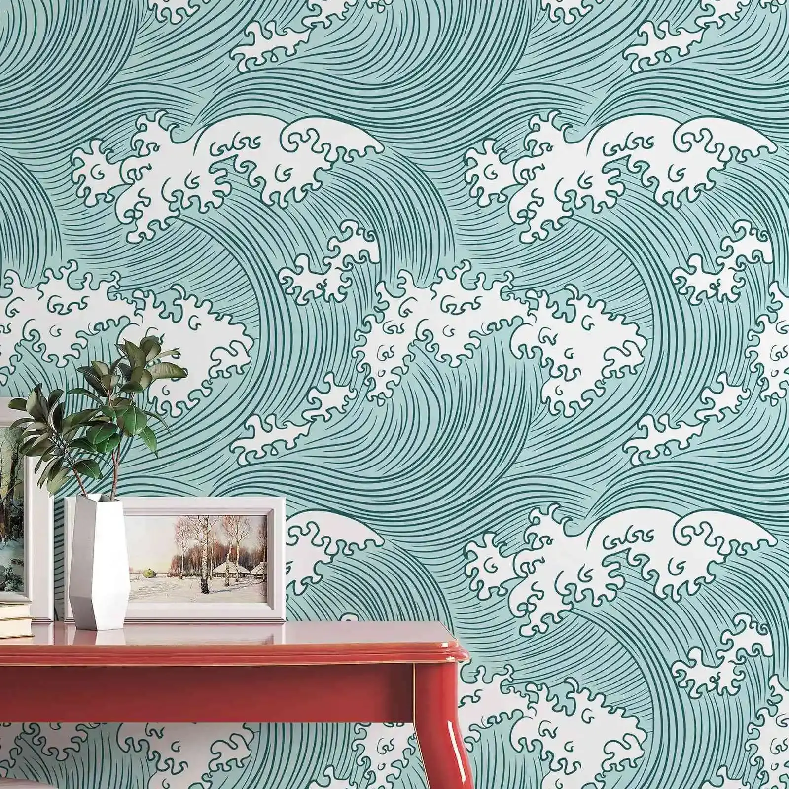 Ocean Waves Wallpaper Murals, White Waves Self Adhesive Wallpaper For Home Decoration,Peel and Stick Or Tradition Un-paste Paper