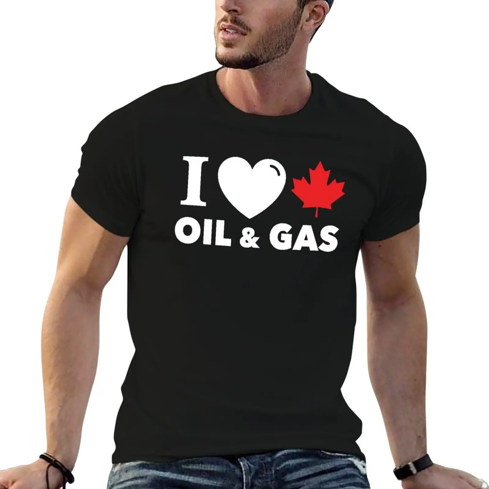 I Love Canadian Oil and Gas Red Heart and Maple Leaf Alberta Pipelines black background HD HIGH QUALITY ONLINE STORE T-Shirt