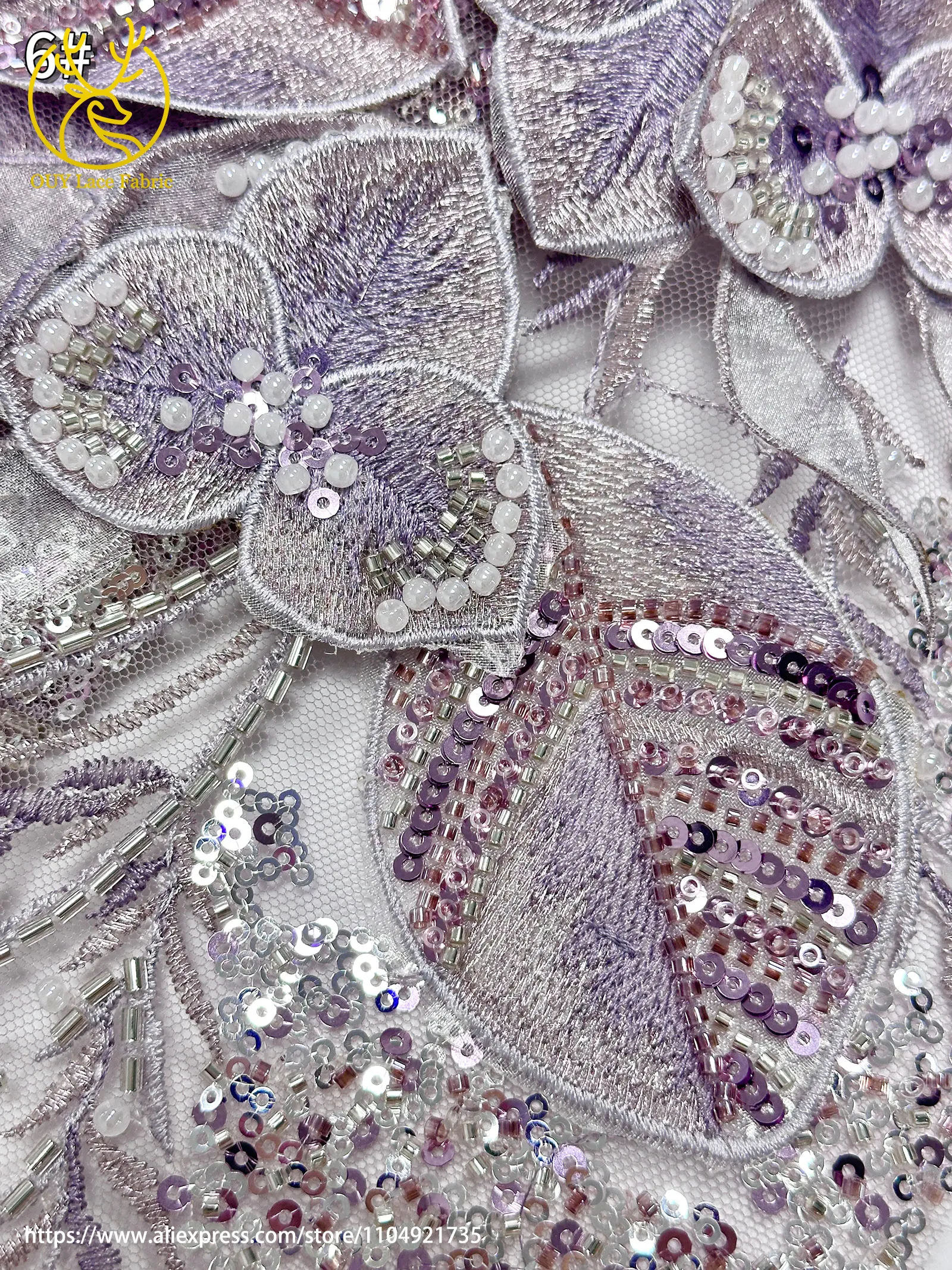 Französischer Luxus 3D-Blumen-Stickerei-Spitzenstoff 2026 Afrika Nigeria Pailletten-Perlen-Spitzenstoff für Braut-Hochzeitskleid Nähen – Detail 24
