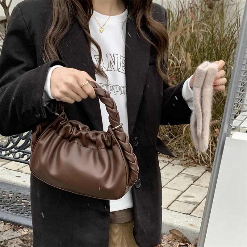 2024 New Fashion Fried Dough Twists Pleated Handheld Women Bag French Cloud Pleated Casual Versatile One Shoulder Messenger Bag