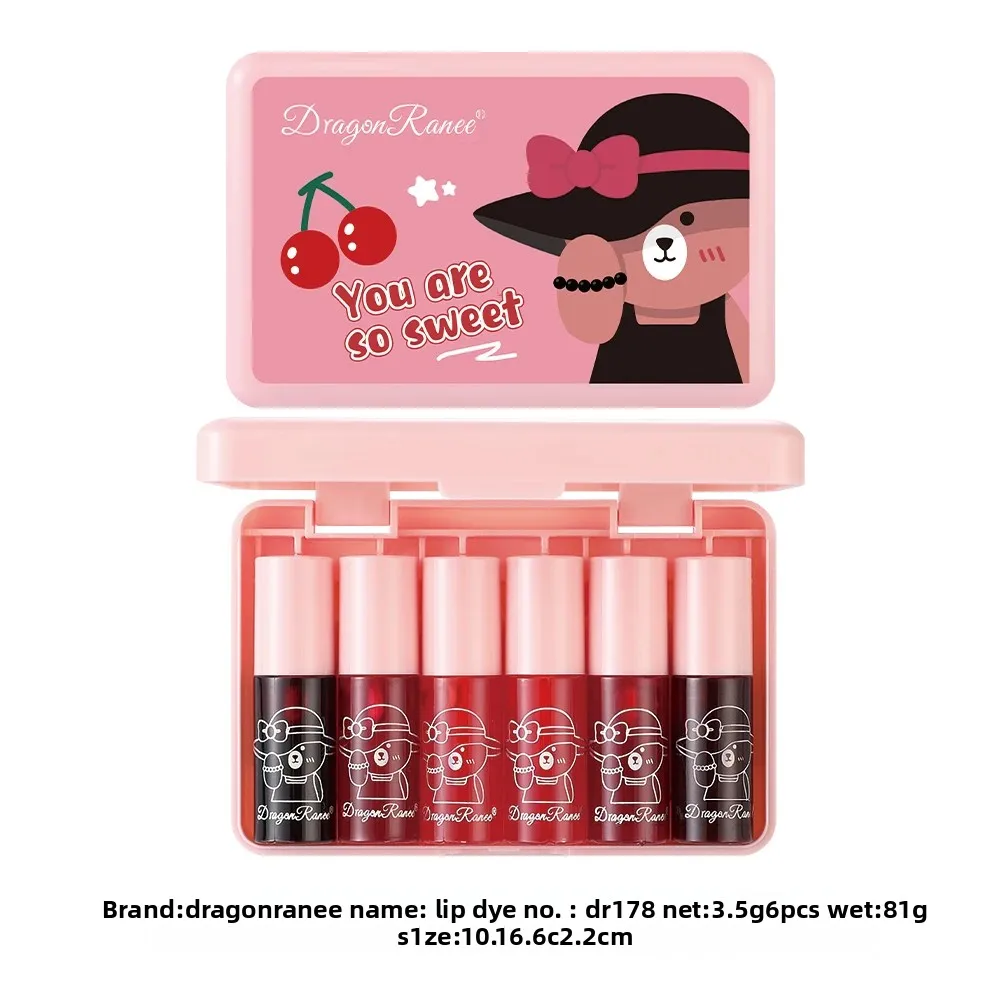 لامعة الشفاه وصمة عار المياه القائمة على ترطيب سطع طويلة الأمد غير تتلاشى مرآة الصقيل 6 قطعة مجموعة ماكياج أحمر الشفاه السائل الصغير #6