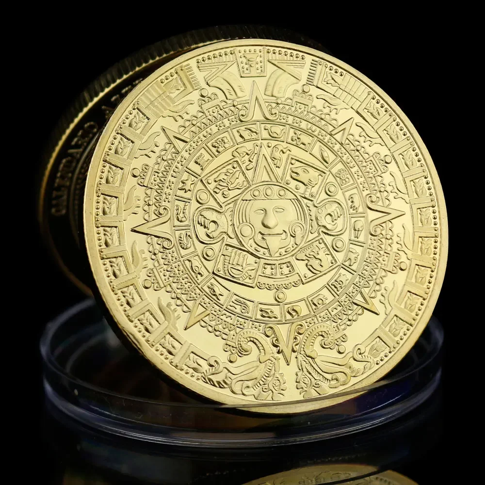 Mexico Mayan Aztec Calendar Art Prophecy Culture Gold Coins Collectibles Gold Plated Souvenir Coin