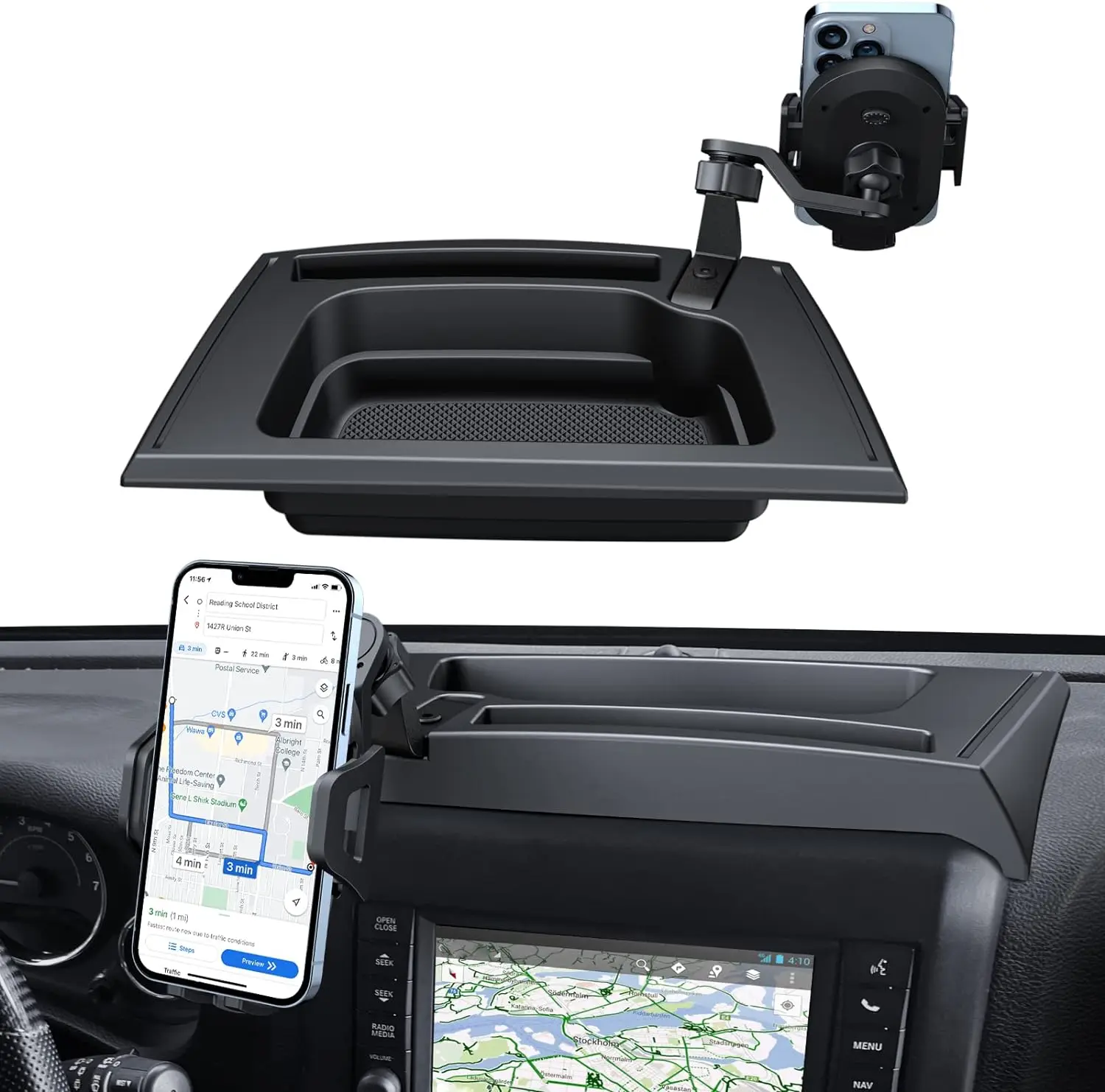 

Upgraded Phone Mount for 2011-2017 Jeep Wrangler JK JKU Multi-Mount Phone Holder Dash Tray Storage Box System Kit Extension Arm