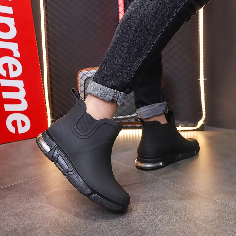 Men Rainboots Waterproof Rain Boots Ankle Fishing Car Wash Water Shoes PVC Male Winter Fashion Outdoor Flat Non-slip Comfortable