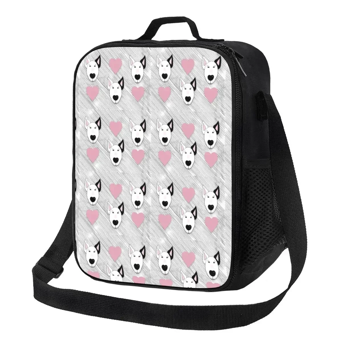 

Custom Bull Terrier Dog Hearts Stripes Pattern Lunch Bag Women Thermal Cooler Insulated Boxes for Kids School