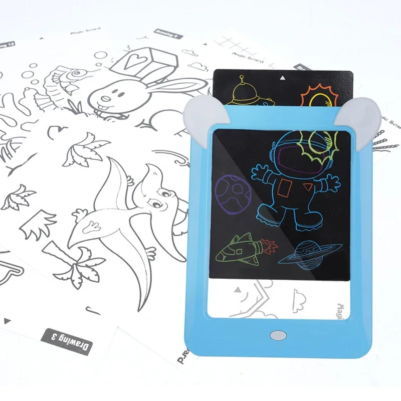 Prancheta de desenho luminosa mágica daw com luz-fun sketchpad placa caneta fluorescente russo inglês iluminar jogar brinquedos para crianças