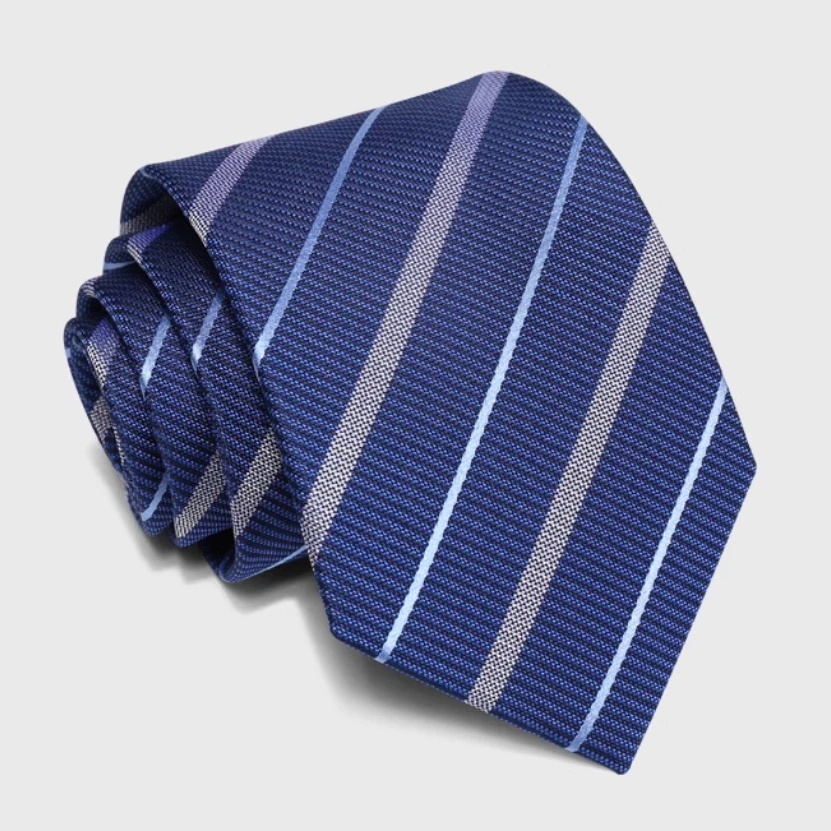 High Quality 100% Silk Blue Gray Striped Pattern Tie For Men's Fashion Business Banquet Shirt Accessories 8CM Wide Silk Cravat