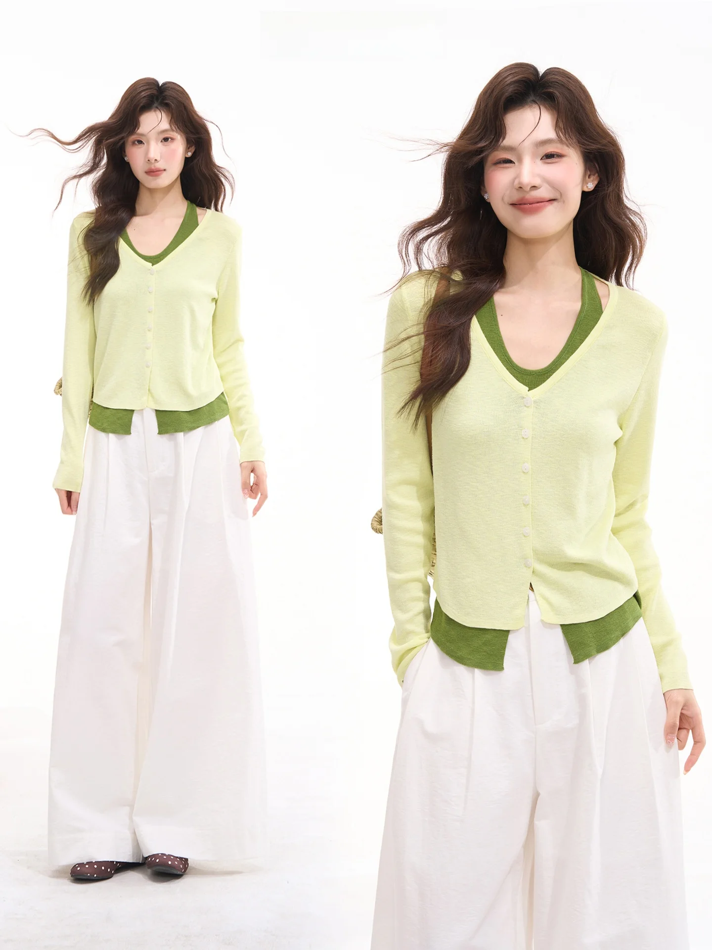 

Вязаный свитер Sweet Overload Heme для женщин, в стиле колор-блок, имитация двухслойности, V-образный вырез, длинный рукав, повседневный, весенняя мода