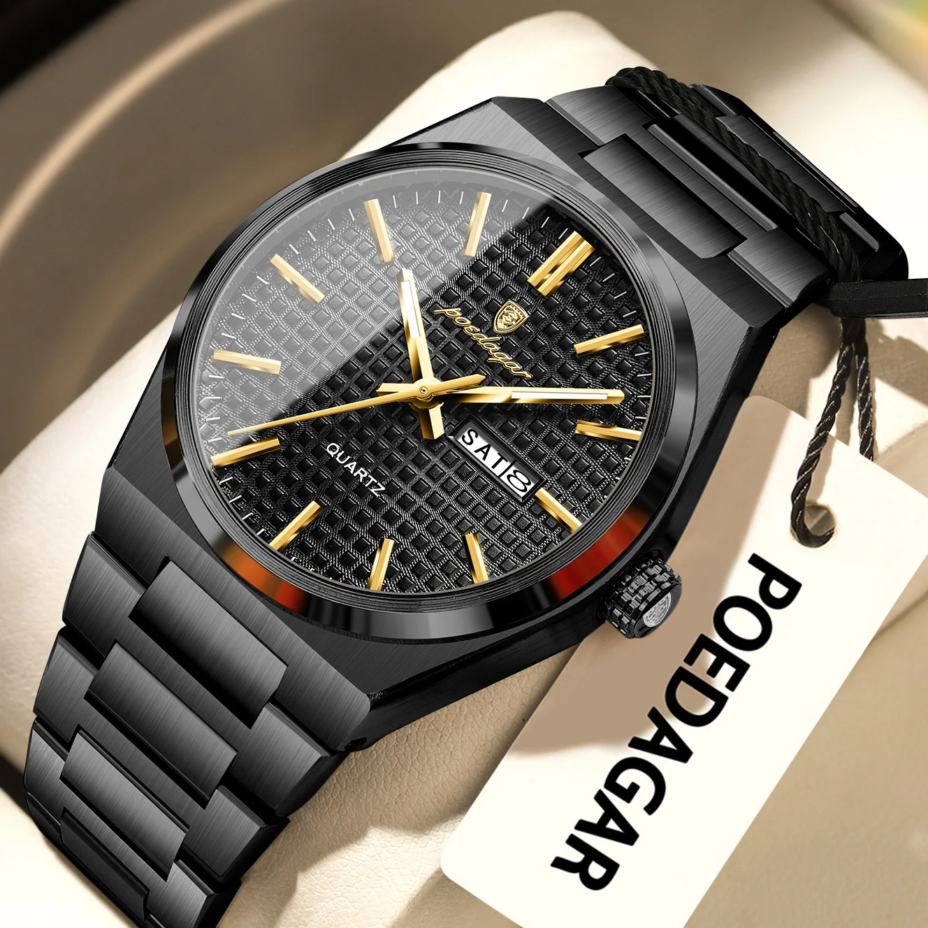POEDAGAR Luxury Brand Men Wristwatch Waterproof Luminous Stainless Steel Man Watch Date Week Quartz Business Men's Watches Reloj