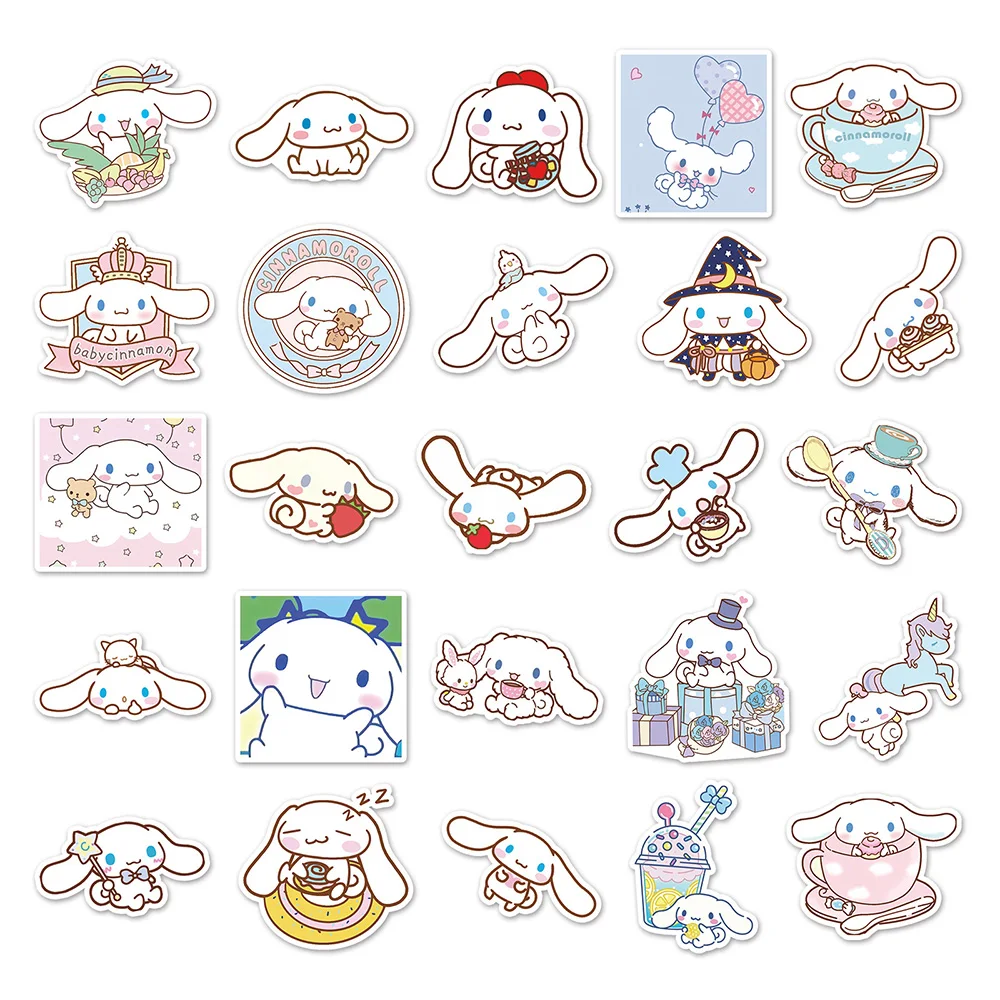 สติกเกอร์อะนิเมะ Cinnamoroll Sanrio 10/30/50ชิ้นกันน้ำ DIY กีตาร์จักรยานน่ารักการ์ตูนกราฟฟิตีสติกเกอร์สนุกสำหรับเด็กของขวัญของเล่น