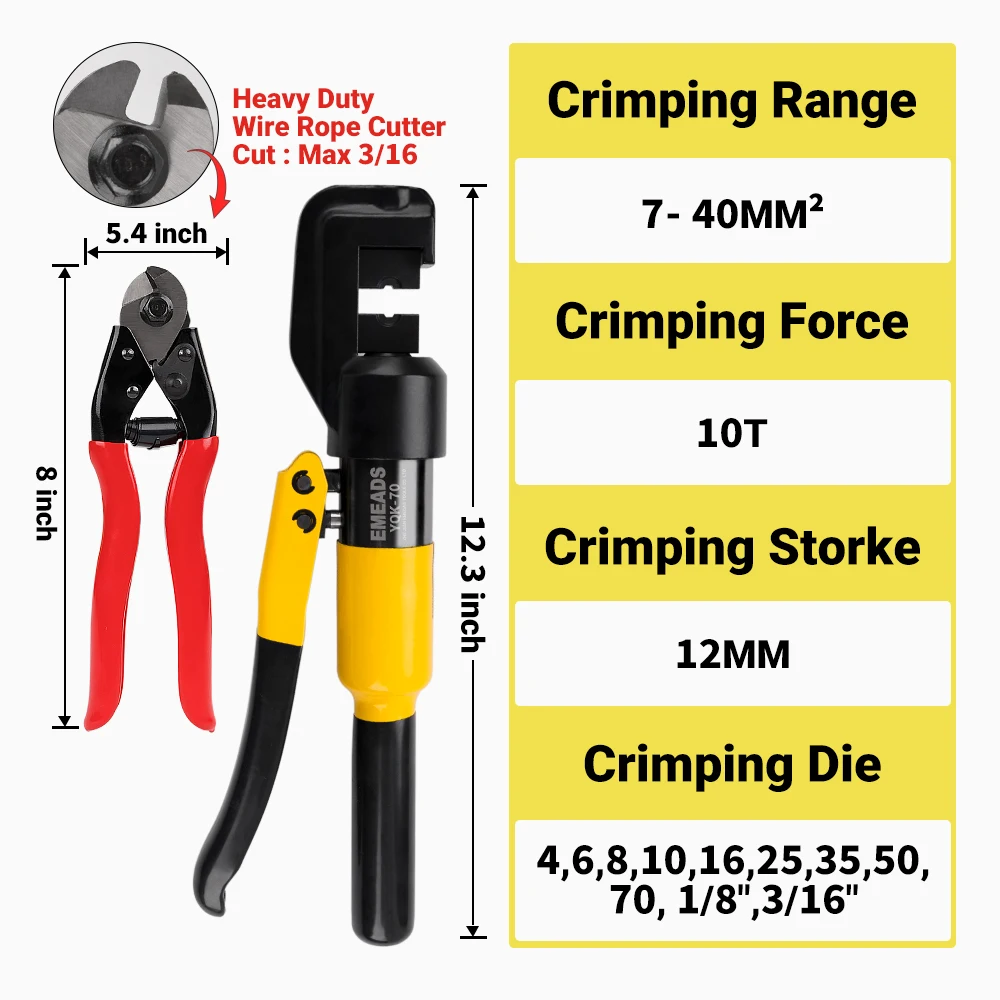 Hydraulic Cable Cutter and Lug Crimper Kit with 11 Dies Other Hydraulic Tools for Electrical Terminal Cable Wire