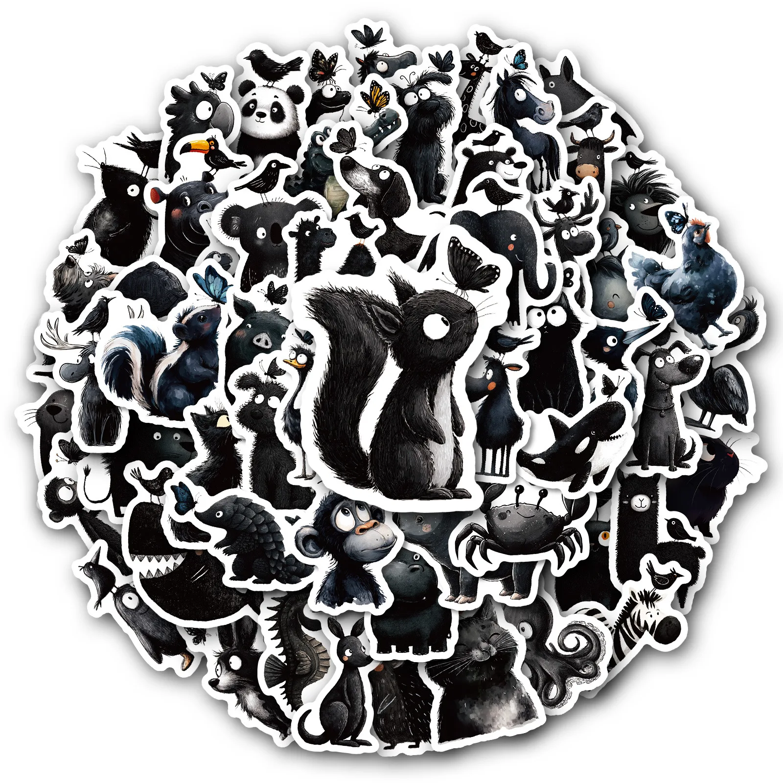 

56PCS Black Animal Personalized Cute Panda Cat Graffiti Stickers Cartoon Decal DIY Laptop Phone Guitar Skateboard Sticker Toys