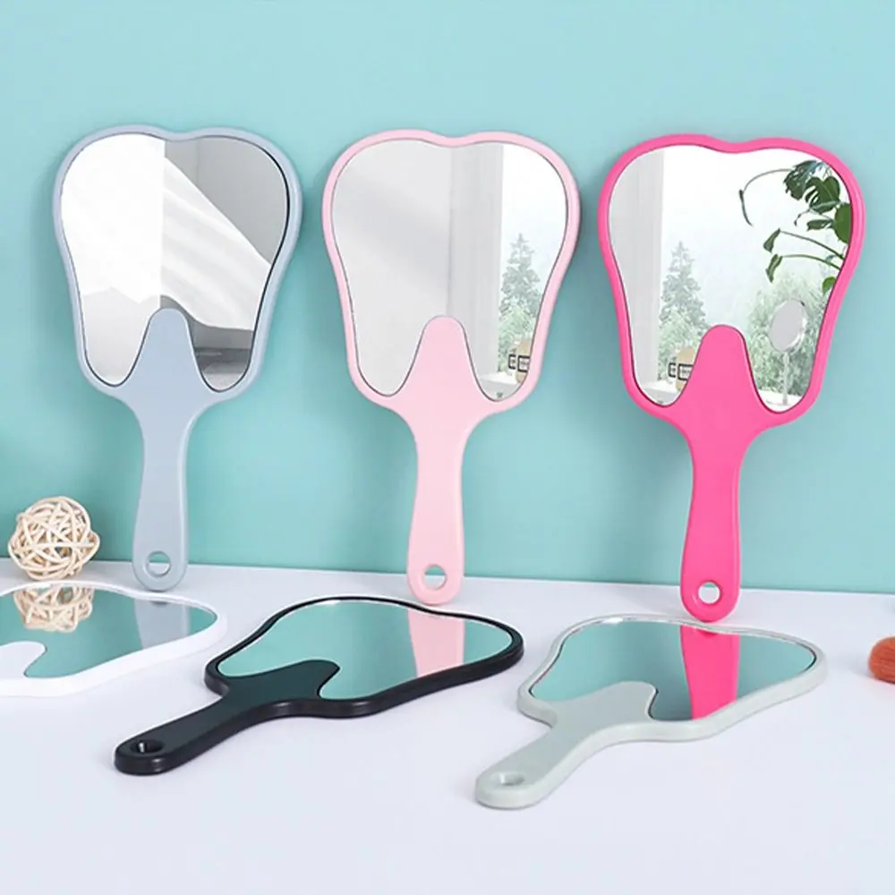 Tooth Shaped Handheld Mirror Cute Makeup Mirror Hand Held Dental Mirrors With Handle High Definition Makeup Mirror Hand Mirror