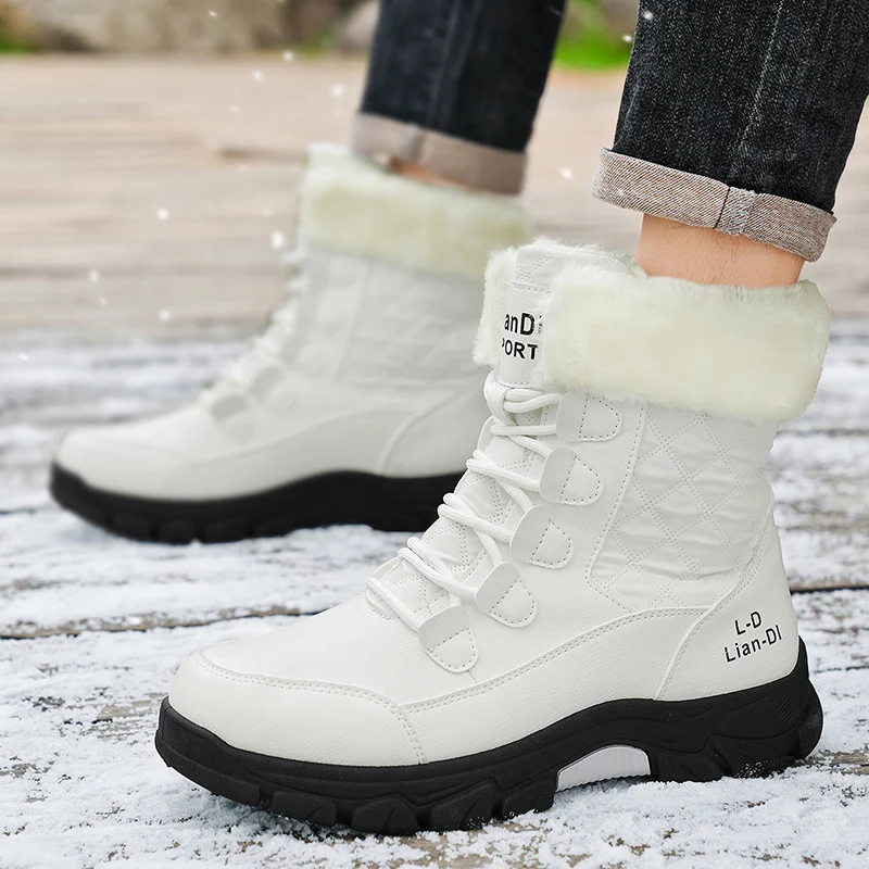 أحذية رجالية للاستخدام الخارجي مع أحذية ثلج مخملية سميكة ودافئة، أحذية قطنية مقاومة للماء والبرودة، تصميم بسيط وأنيق #6