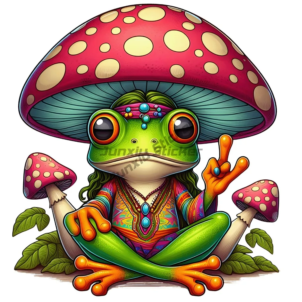 Hippie Peace Frog Sticker Beautiful Colorful Vivid Bright Hippy Boho Guitar For Cars Trucks Laptop