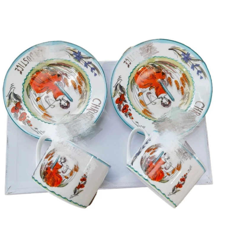 

Coffee cup and saucer set of 2 cups and 2 saucers, bone china coffee cup and saucer set, gift box.