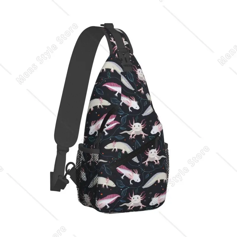 Custom Cute Axolotl Sling Crossbody Chest Bag Men Cool Shoulder Backpack for Hiking