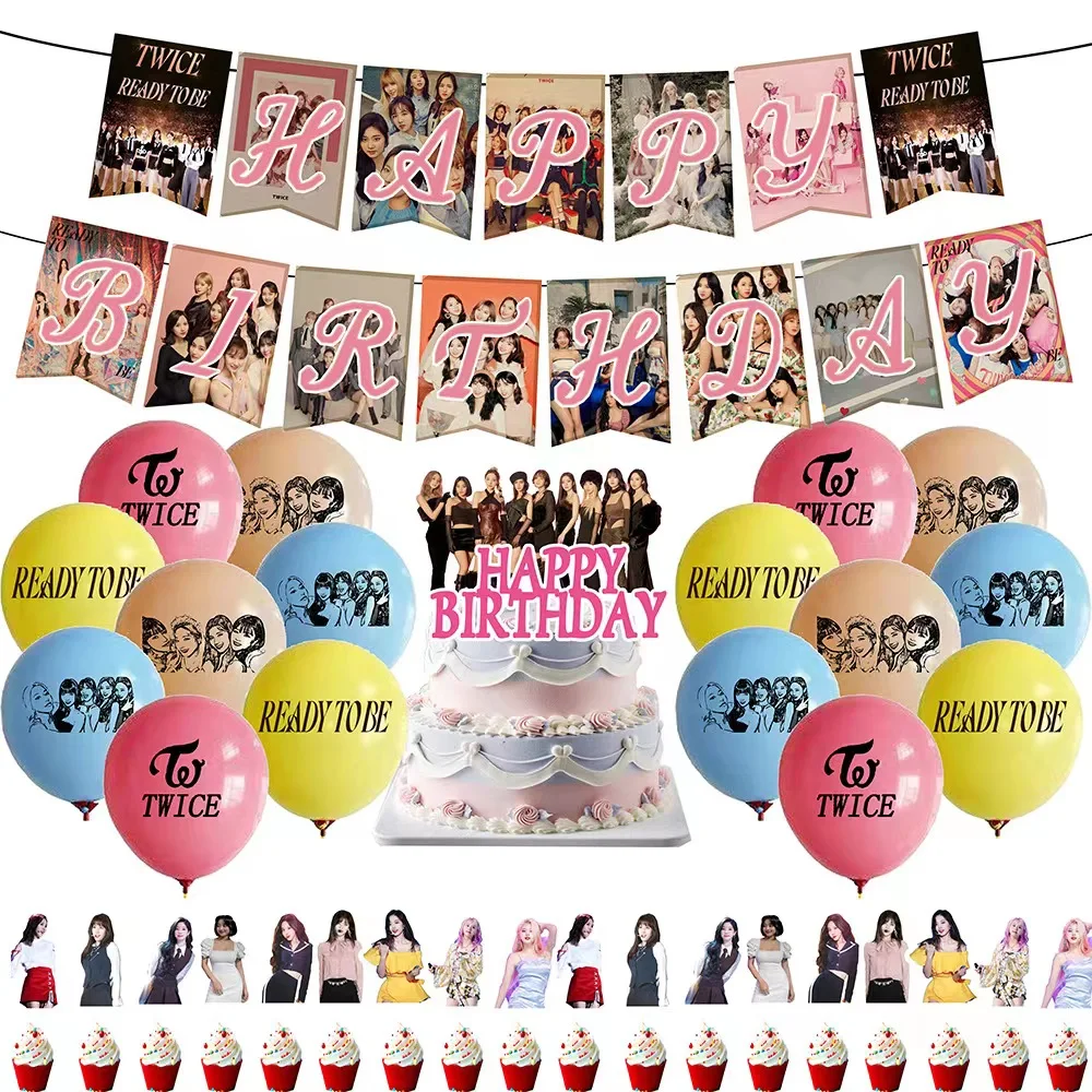 Kpop Singing Star Twice Birthday Party Decoration Balloon Banner sfondo stoviglie Cake Topper forniture Baby Shower