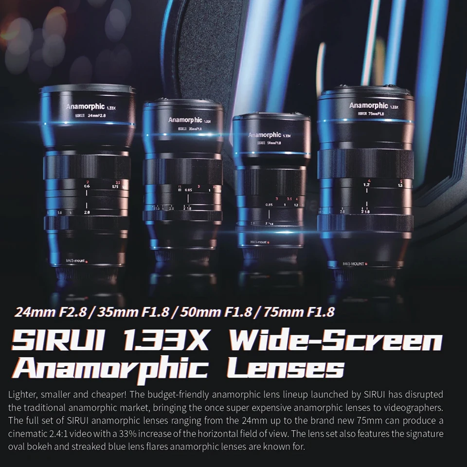 Sirui 50mm F1.8 Wide Screen Anamorphic 1.33X Lens APS-C Manual Focus Cine Lens compatible with Sony A6400 Fuji X-T5 Canon R50