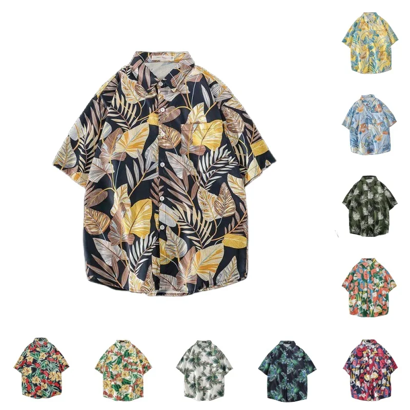 

Fashionable Short Sleeve Summer Weiji Flower Shirt For Men Korean Trendy Couple Fragmented Flower Beach Sand Shirt For Men